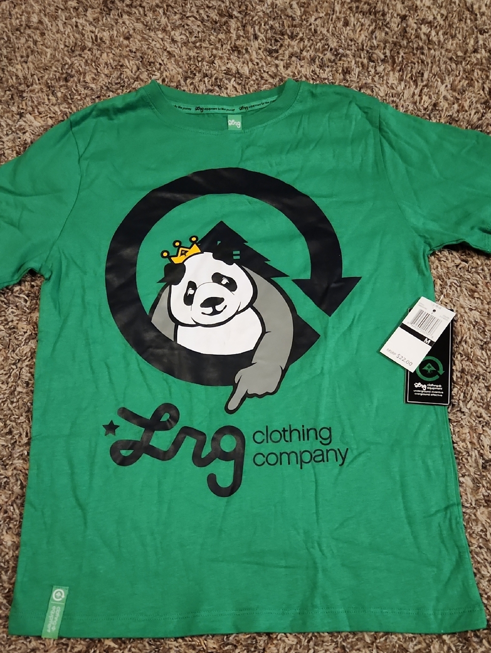 LRG Green Tee with Black, White & Gray Panda Graphic